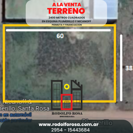 Terreno de 2400 m2 en esquina Plumerillo y Nicanoff, Santa Rosa, La Pampa