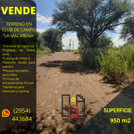 Terreno de 950 metros cuadrados, ubicado en el club de campo "La Macarena", Toay, La Pampa, Argentina