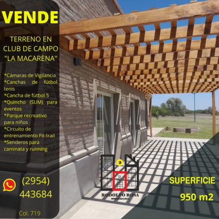Terreno de 950 metros cuadrados, ubicado en el club de campo "La Macarena", Toay, La Pampa, Argentina