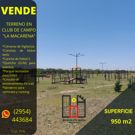 Terreno de 950 metros cuadrados, ubicado en el club de campo "La Macarena", Toay, La Pampa, Argentina