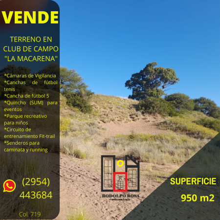 Terreno de 950 metros cuadrados, ubicado en el club de campo "La Macarena", Toay, La Pampa, Argentina