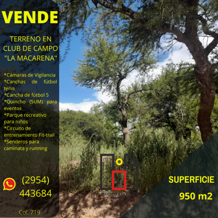 Terreno de 950 metros cuadrados, ubicado en el club de campo "La Macarena", Toay, La Pampa, Argentina