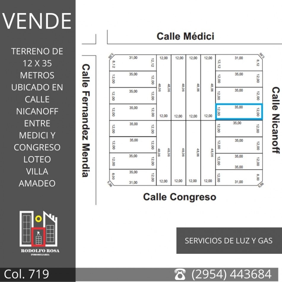 Terreno de 420 metros cuadrados sobre calle Nicanoff, loteo Villa Amadeo, Santa Rosa, La Pampa