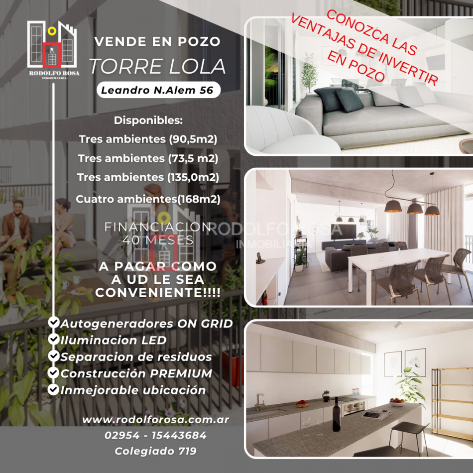 A la venta - Departamentos de tres y cuatro ambientes en pozo - Edificio Lola, Santa Rosa, La Pampa